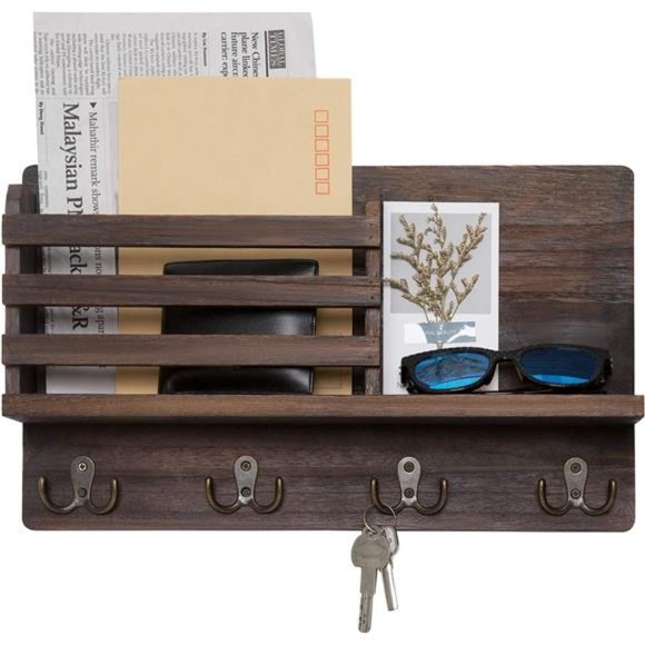 Wall Mounted Mail Holder Wooden Key Holder Rack Mail Sorter Organizer